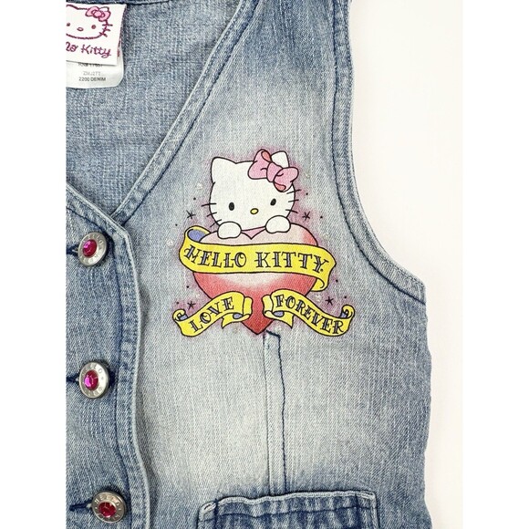 Vintage Hello Kitty Sanrio Denim Skirt Vest Two Piece Girls Outfit Y2K Medium - Picture 4 of 14